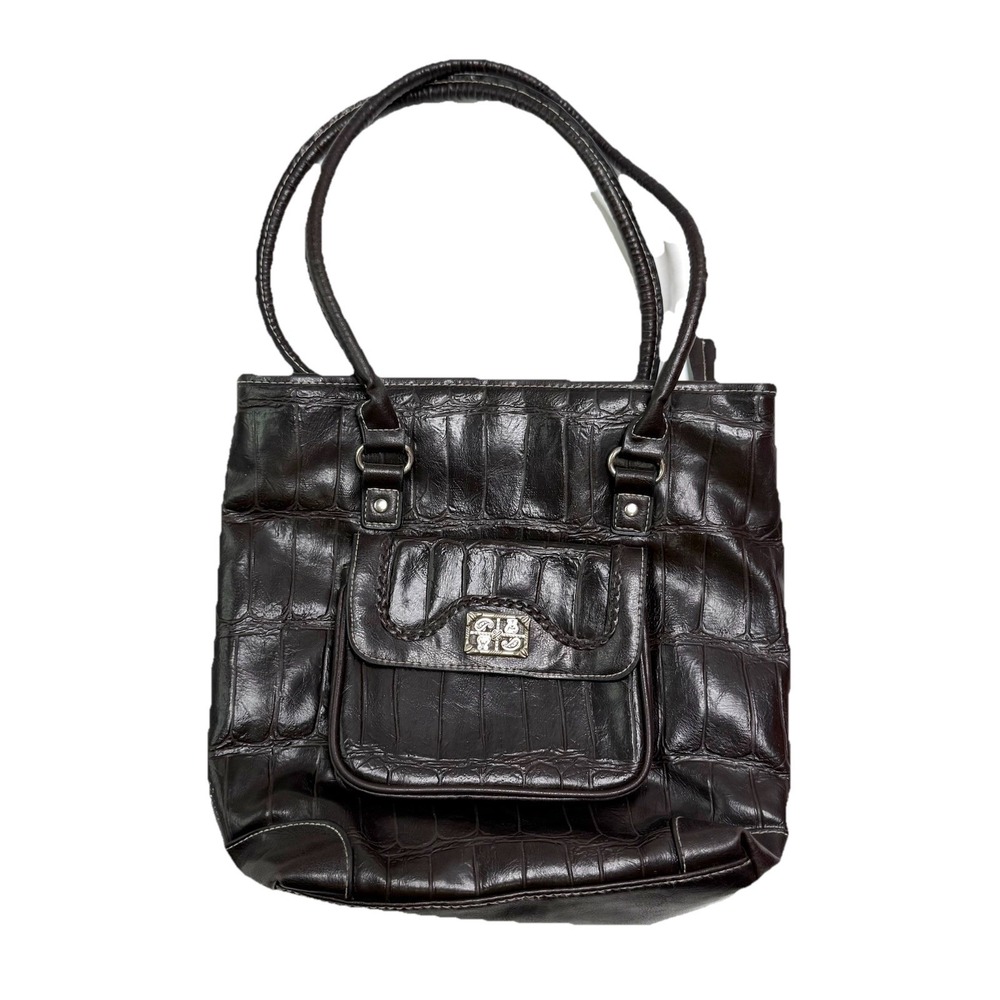 Bueno Crocodile Embossed Chocolate Brown Faux Leather Tote HandBag Purse Medium